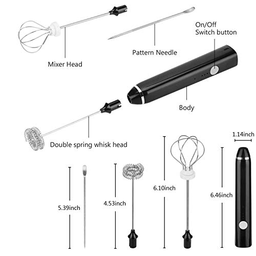 Espumador de Leche, PEYOU Batidor de Leche Eléctrico, USB Recargable, con Cabeza Doble del Batidor de la Primavera de Acero Inoxidable, para Latte, Capuchino, Huevo Batido