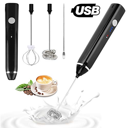 Espumador de Leche, PEYOU Batidor de Leche Eléctrico, USB Recargable, con Cabeza Doble del Batidor de la Primavera de Acero Inoxidable, para Latte, Capuchino, Huevo Batido