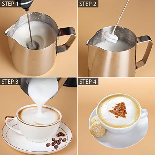 Espumador de Leche, PEYOU Batidor de Leche Eléctrico, USB Recargable, con Cabeza Doble del Batidor de la Primavera de Acero Inoxidable, para Latte, Capuchino, Huevo Batido