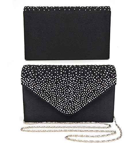 EssVita Noche Boda Nupcial Fiesta Embrague Bolso para mujeres Diamantes Escarchado Sobre Bolso Bolsas de hombro Negro