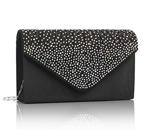 EssVita Noche Boda Nupcial Fiesta Embrague Bolso para mujeres Diamantes Escarchado Sobre Bolso Bolsas de hombro Negro