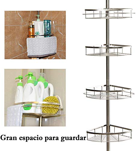 Estanterias de baño 110-310cm Estante de esquina telescópico para ducha 4 niveles, ABS + inoxidable