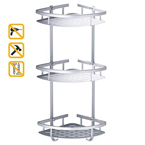 Estantes perforar gratuitas de Bath pared del sitio de ducha de esquina estante 3 Niveles de baño Accesorios de baño Estanterías Caddy Organizador Triángulo (Color : Chrome)