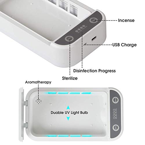 Esterilizador Ultravioleta, Desinfección del Limpiador del TeléFono Celular, Caja Desinfectante Función Desinfectante de Aromaterapia de Gran Capacidad para MáScaras, Llaves, Auriculares,etc (Bianco)