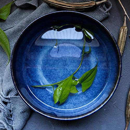 Estilo Japonés Azul Retro Vajilla De Cerámica Creativo Ramen Tazón Grande Sopa Cuenco De Ensalada De Fruta (9 pulgadas) (A)