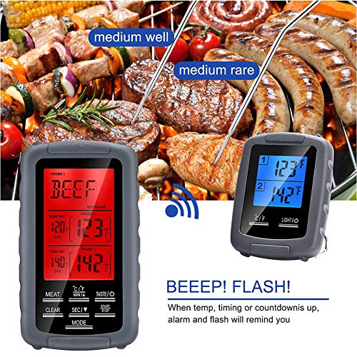 Estink Termómetro Cocina para Carne Horno Parrilla Ahumador BBQ Barbacoa Inalámbrico Digital Pantalla Retroiluminado LCD Dual Sondas Temperatura de Alarma