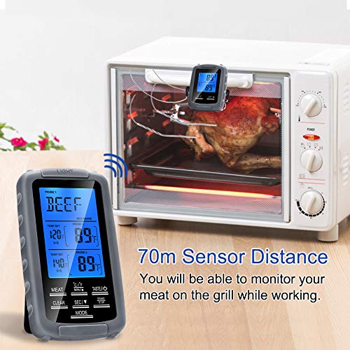 Estink Termómetro Cocina para Carne Horno Parrilla Ahumador BBQ Barbacoa Inalámbrico Digital Pantalla Retroiluminado LCD Dual Sondas Temperatura de Alarma