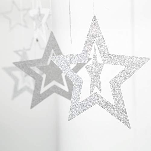 Estrellas plateadas brillantes, anillos de flores, metal, estrellas de 3D, adornos de papel, anillos de flores, centelleo de estrellas, fiesta de cumpleaños suministros para bebés duchas