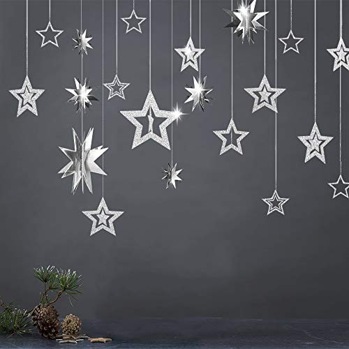 Estrellas plateadas brillantes, anillos de flores, metal, estrellas de 3D, adornos de papel, anillos de flores, centelleo de estrellas, fiesta de cumpleaños suministros para bebés duchas