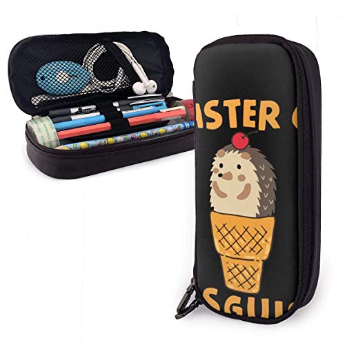 Estuche de lápices de gran capacidad Maquillaje Bolígrafo Bolso de cuero para estudiantes Papelería Soporte Organizador de caja para la de la escuela Regalo Erizos Helado Maestro del disfraz