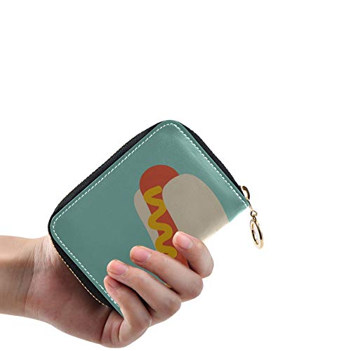 Estuche para Tarjetas Delicious Hot Dog American Fast Food Tarjetero Cuero de PU con Cremallera Estuche para Tarjetas de tamaño Compacto Cartera para Mujeres Señoras Niñas Cartera Minimalista en acor