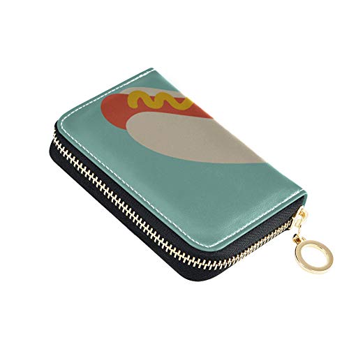 Estuche para Tarjetas Delicious Hot Dog American Fast Food Tarjetero Cuero de PU con Cremallera Estuche para Tarjetas de tamaño Compacto Cartera para Mujeres Señoras Niñas Cartera Minimalista en acor