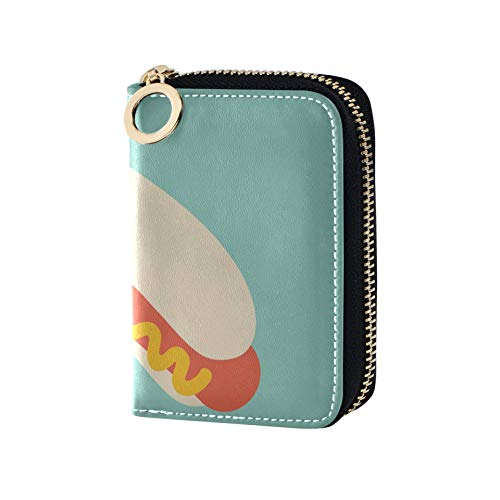 Estuche para Tarjetas Delicious Hot Dog American Fast Food Tarjetero Cuero de PU con Cremallera Estuche para Tarjetas de tamaño Compacto Cartera para Mujeres Señoras Niñas Cartera Minimalista en acor