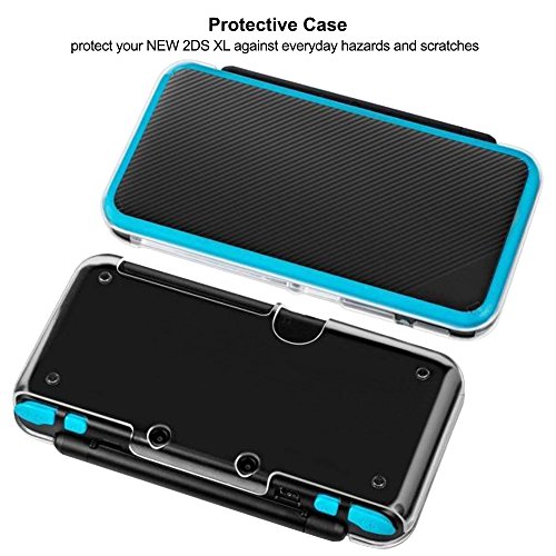 Estuches protectores para Nintendo New 2DS XL con protectores de pantalla, AFUNTA 1 estuche transparente y 1 estuche de EVA para consola 2DSXL, con 2 piezas de películas de vidrio templado antiarañaz