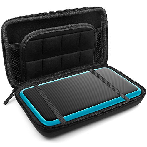 Estuches protectores para Nintendo New 2DS XL con protectores de pantalla, AFUNTA 1 estuche transparente y 1 estuche de EVA para consola 2DSXL, con 2 piezas de películas de vidrio templado antiarañaz