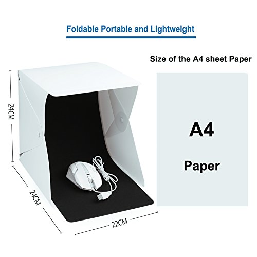 Estudio de fotografía, Caja de fotografía portátil con luz LED 24x22x24cm Mini Estudio de iluminación incl. 4 fondo