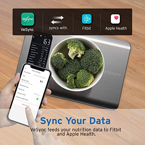ETEKCITY - Báscula digital de cocina con calculadora de nutrición para keto, macro, calorías y peso, color plateado y negro