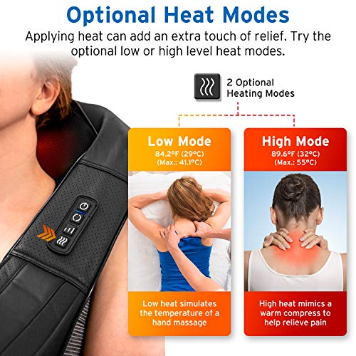 ETEKCITY Masajeador de Espalda Inalámbrico Recargable Shiatsu para Cervical, Cuello, Hombros y Piernas con 8 Nodos de 3D Rotación, 3 Niveles de Velocidad y Función de Calor para Casa, Coche y Oficina