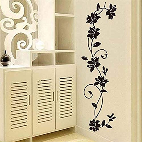 etiqueta de la pared Flor negra Vid Pegatinas de pared Vitrina de refrigerador Decoraciones para el hogar DIY Calcomanías para el hogar Arte mural Carteles Decoración para el hogar