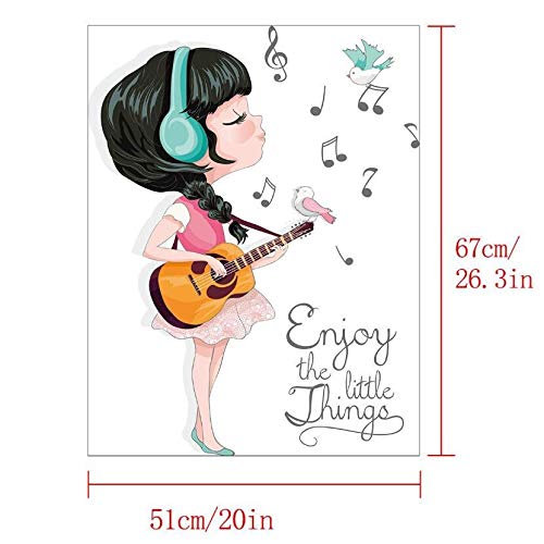 Etiqueta de la pared hermosa 3D Carta Muchacha de la guitarra de dibujos animados, bricolaje arte moderno casera del PVC fondo de pantalla, for la niña de Corredor de habitaciones decoración 45x60cm