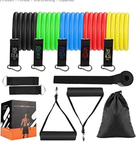 Etmury Bandas Elásticas de Resistencia, Bandas de Fitness Set, 5 Tubos de Látex con Asas, Correas de Tobillo, Fortalecedor de Manos y Anclaje para Puerta, para Culturismo, Crossfit, Hombres/Em