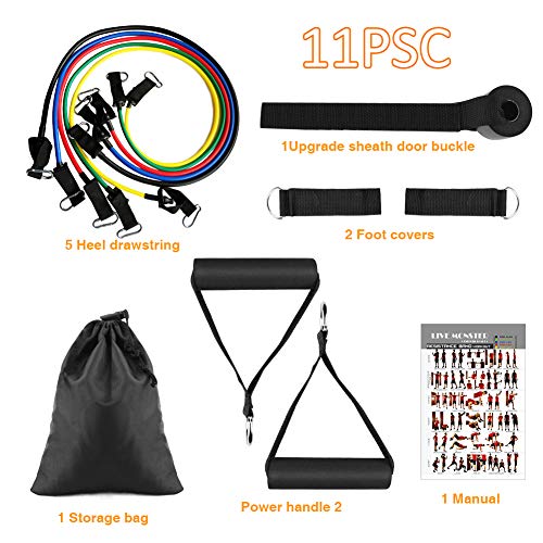 Etmury Bandas Elásticas de Resistencia, Bandas de Fitness Set, 5 Tubos de Látex con Asas, Correas de Tobillo, Fortalecedor de Manos y Anclaje para Puerta, para Culturismo, Crossfit, Hombres/Em