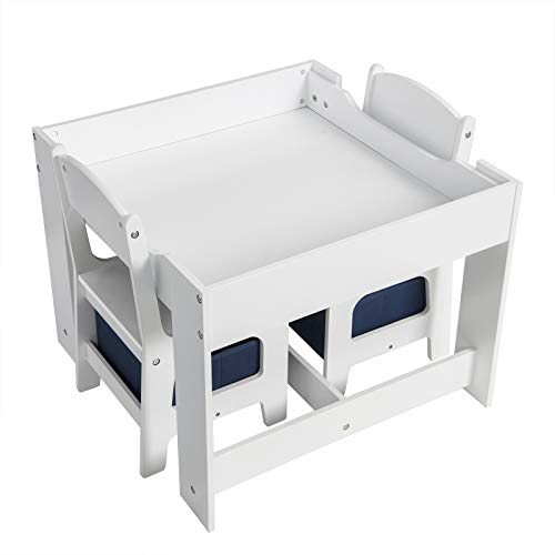 EUGAD Juego de Mesa y 2 Sillas Infantiles Grupo de Asientos para Niños Muebles de Madera y MDF para Niños con Espacio de Almacenamiento Gris + Blanco 0001ETZY