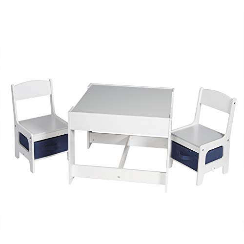 EUGAD Juego de Mesa y 2 Sillas Infantiles Grupo de Asientos para Niños Muebles de Madera y MDF para Niños con Espacio de Almacenamiento Gris + Blanco 0001ETZY