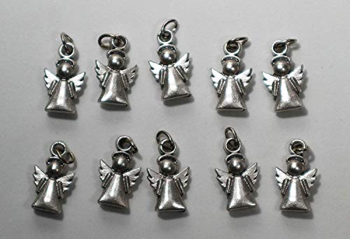 Eurofusioni Pequeño Àngel de la Guarda Charms - Colgante chapeada Plata - DIY bisutería y Favors Primera Comunión, Sacramento de la Confirmación, Batism para niños y niñas - h 1,7 cm - 10 Piezas