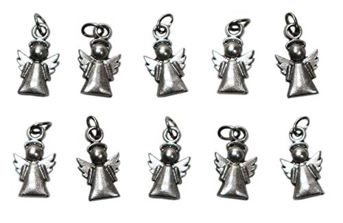 Eurofusioni Pequeño Àngel de la Guarda Charms - Colgante chapeada Plata - DIY bisutería y Favors Primera Comunión, Sacramento de la Confirmación, Batism para niños y niñas - h 1,7 cm - 10 Piezas