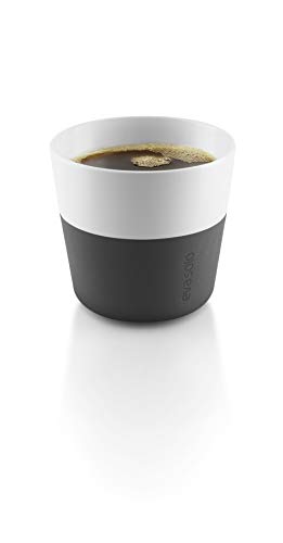 Eva Solo 501002 Taza de Cafe largo, 2 piezas, Silicona y porcelana, 230 ml, Carbon Black, Blanco/Negro