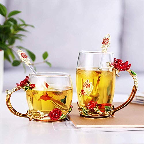 evecase - Tazas de café de cristal transparente sin plomo con cuchara de acero, regalo personalizado para mujeres, esposa, mamá, niña, profesor, amigos, cumpleaños, madres, día de San Valentín (rosa)