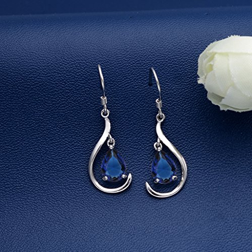 EVER FAITH® 925 Plata Esterlina de la Mujer CZ Simple de la Lágrima Pendiente Pendiente Diaria Azul