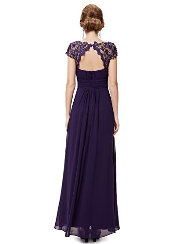 Ever-Pretty Vestido de Fiesta Encaje Gasa Cuello Redondo Corte Imperio A-línea para Mujer Morado Oscuro 36