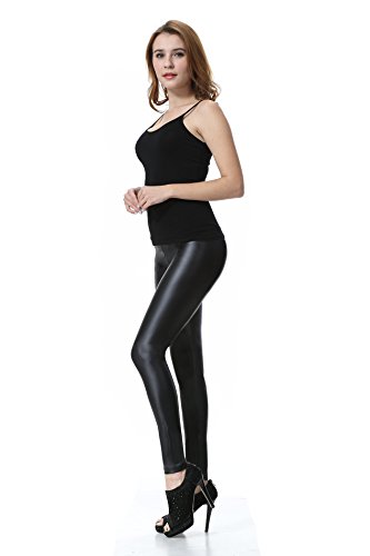 Everbellus Leggins Cuero Pantalón Elastico Negro para Mujer Negro Pequeña