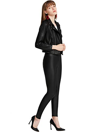 Everbellus Mujer Sexy Negro Leggins Cuero con Bolsillo Skinny Elástico Pantalón Pequeña