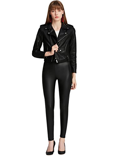 Everbellus Mujer Sexy Negro Leggins Cuero con Bolsillo Skinny Elástico Pantalón Pequeña