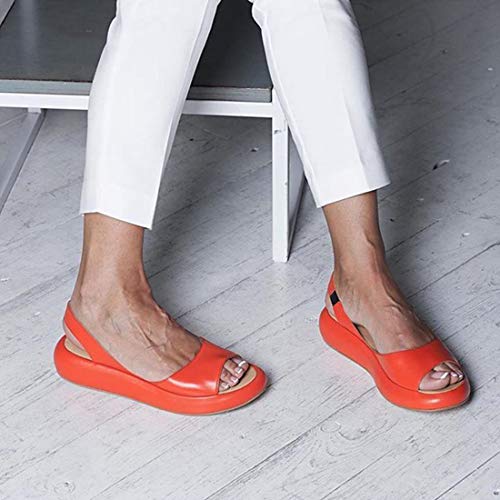 EVR Sandalias con Punta Abierta para Mujer Mules de Cuña Cómodas Pantuflas de Cuero Moda Plataforma Zapatillas de Verano Antideslizante,Naranja,42