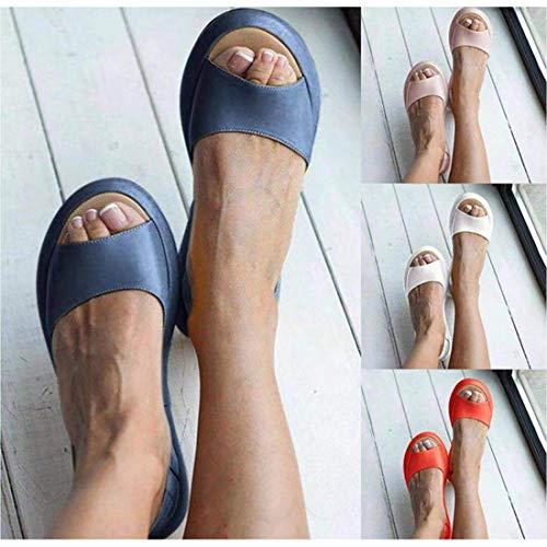 EVR Sandalias con Punta Abierta para Mujer Mules de Cuña Cómodas Pantuflas de Cuero Moda Plataforma Zapatillas de Verano Antideslizante,Naranja,42