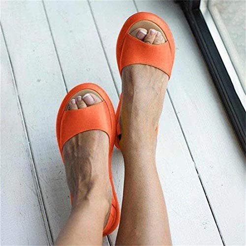 EVR Sandalias con Punta Abierta para Mujer Mules de Cuña Cómodas Pantuflas de Cuero Moda Plataforma Zapatillas de Verano Antideslizante,Naranja,42