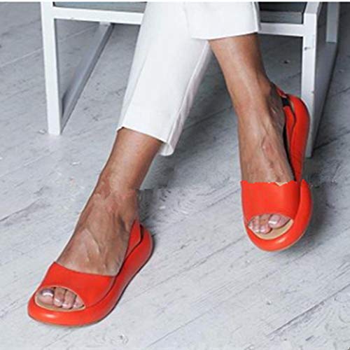 EVR Sandalias con Punta Abierta para Mujer Mules de Cuña Cómodas Pantuflas de Cuero Moda Plataforma Zapatillas de Verano Antideslizante,Naranja,42