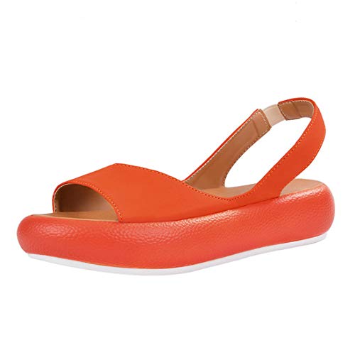 EVR Sandalias con Punta Abierta para Mujer Mules de Cuña Cómodas Pantuflas de Cuero Moda Plataforma Zapatillas de Verano Antideslizante,Naranja,42