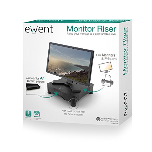 Ewent EW1280 - Soporte para monitor con elvación regulable y cajón organizador