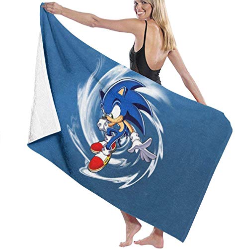 Ewtretr Toalla de Playa Sonic The Hedgehog 9 Beach Towels Ultra Absorbent Microfiber Bath Towel Picnic Mat for Men Women Kids