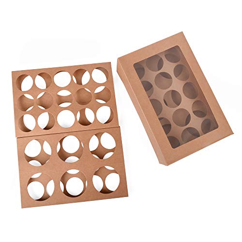 ewtshop® 12 cajas para cupcakes de papel kraft con ventana para 2 tamaños diferentes