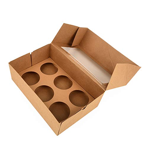 ewtshop® 12 cajas para cupcakes de papel kraft con ventana para 2 tamaños diferentes