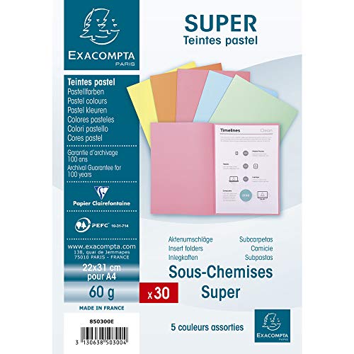 Exacompta Super - 60g Pack de 30 Subcarpetas para A4 de 22 x 31 cm, varios colores