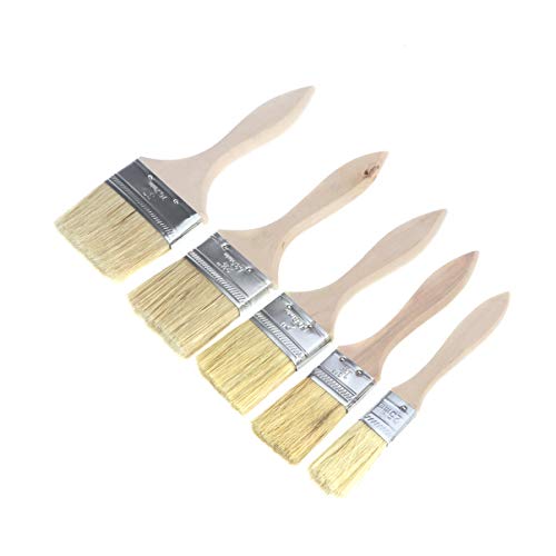 Exceart Cepillos de Pintura con Mango de Madera 5Pcs Cepillos de Chip de Pintura Profesional Cerdas Naturales para Muebles de Pared Pintura Barbacoa