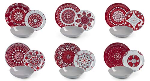 Excelsa Mandala Red - Vajilla de 18 piezas, porcelana y cerámica, multicolor