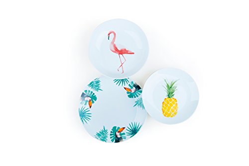 Excelsa, Tropical - Juego de Vajilla de 18 Piezas, de Porcelana Color Blanco con Decoraciones